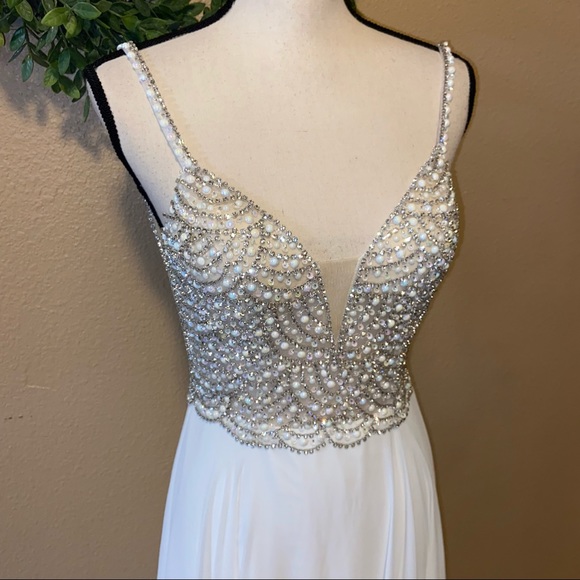 NWOT Lulus Luxe True Love White Beaded Rhinestone Maxi Dress - Picture 8 of 13
